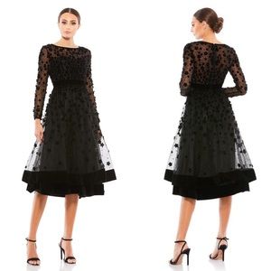 NWT Mac Duggal 67007D Floral Fit & Flare Velvet Midi Dress Gown